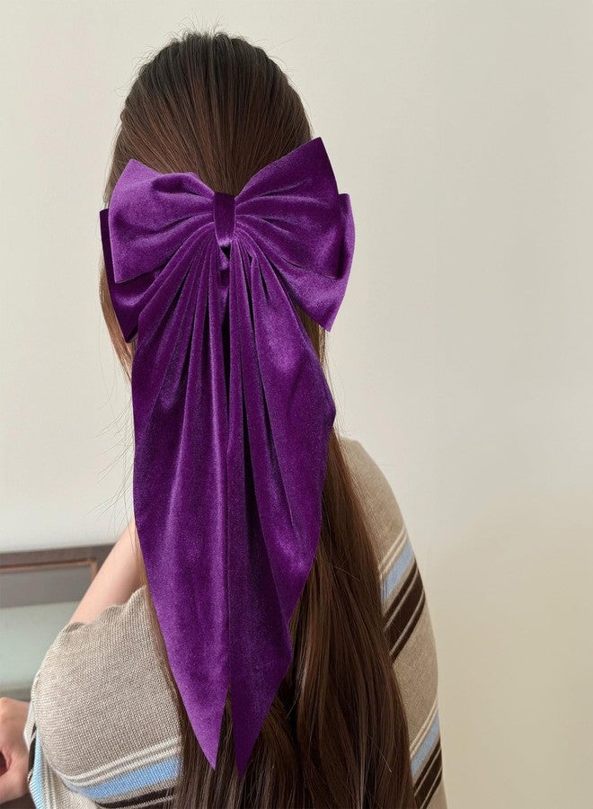 KCHIES Purple Velvet Hair Bows for Women Girls 2 PCS 8in Oversized Vintage Hair Ribbon Bow-Knot French Barrette Clips with Long Tails for Her Fall Winter Dress Outfits Decor Accessory - Image 5